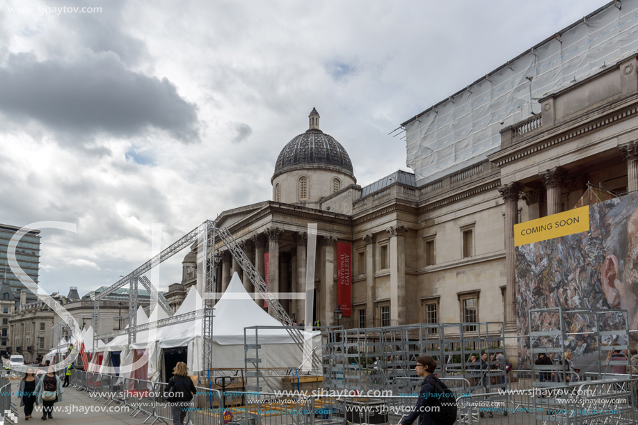 LONDON, ENGLAND - JUNE 16 2016: The National Gallery on Trafalgar Square, London, England, United Kingdom