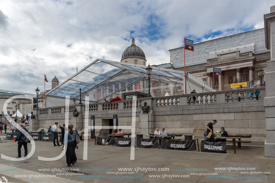 LONDON, ENGLAND - JUNE 16 2016: Trafalgar Square, City of London, England, Great Britain