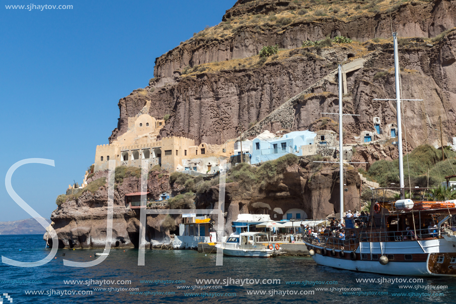 SANTORINI, GREECE - MAY 6, 2013: Small Port at Santorini island, Thira, Cyclades, Greece