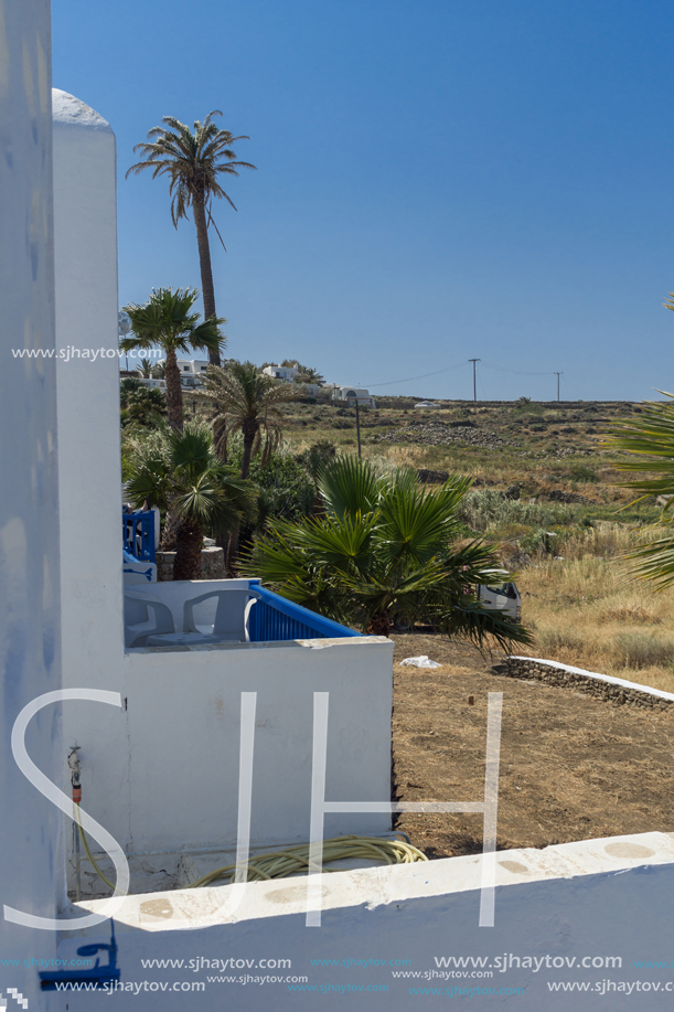 MYKONOS, GREECE - MAY 2, 2013: Typical white houses in Mykonos, Cyclades Islands, Greece