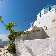 PAROS, GREECE - MAY 3, 2013: White church in Parakia, Paros island, Cyclades, Greece