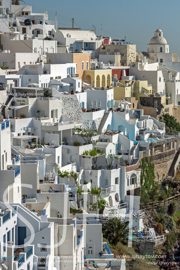 SANTORINI, GREECE - MAY 4, 2013: Panoramic view of Santorini island, Thira, Cyclades, Greece