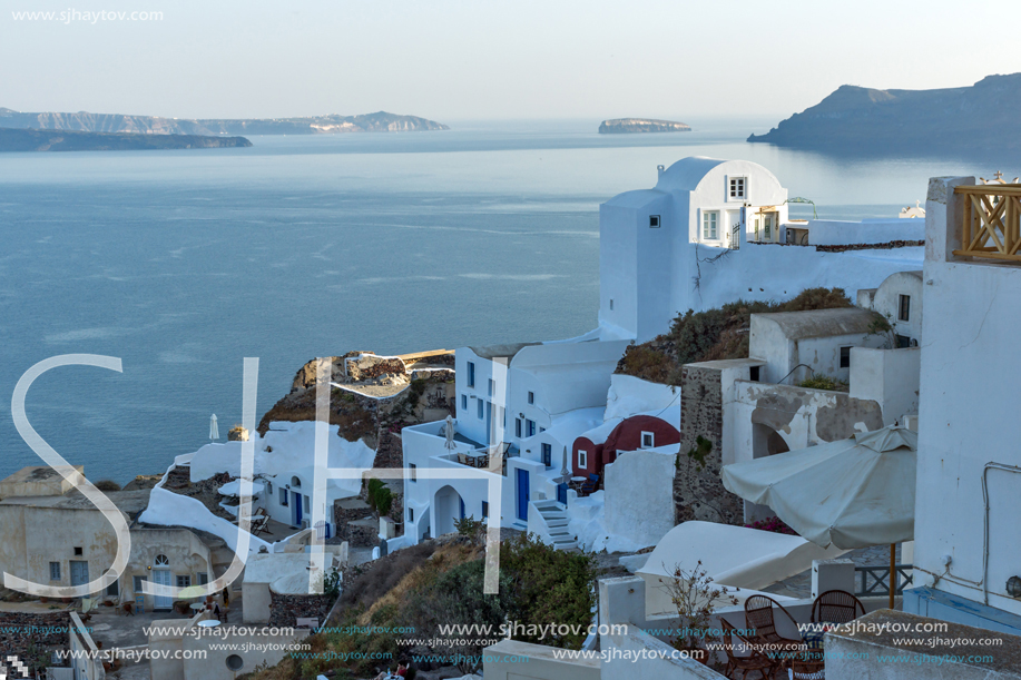 SANTORINI, GREECE - MAY 4, 2013: Amazing Sunset in town of Oia, Santorini island, Thira, Cyclades, Greece