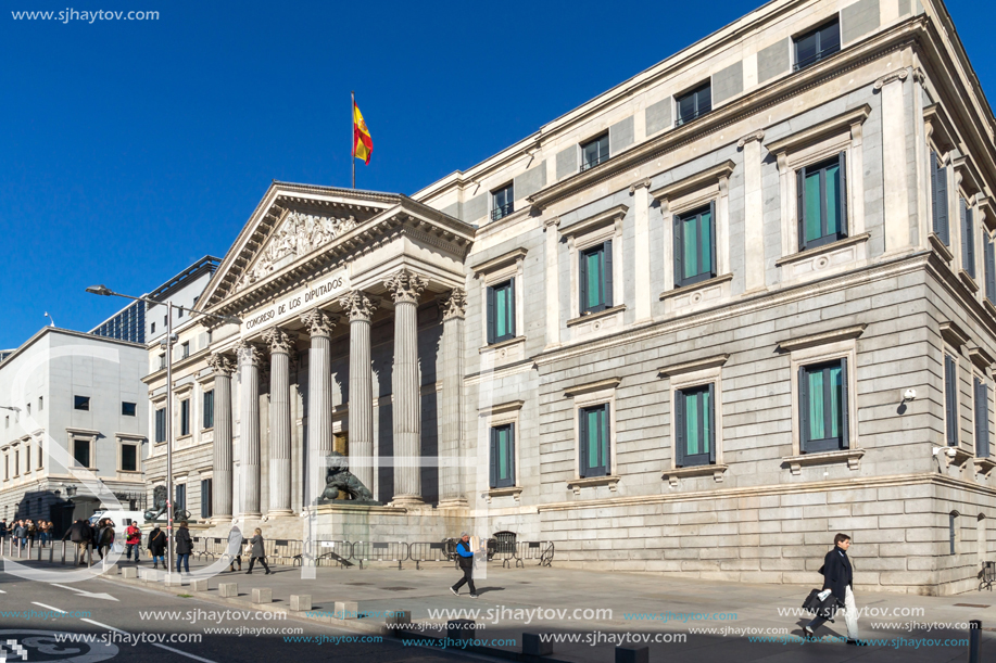 MADRID, SPAIN - JANUARY 22, 2018: Building of Congress of Deputies (Congreso de los Diputados) in City of Madrid, Spain