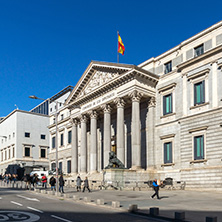 MADRID, SPAIN - JANUARY 22, 2018: Building of Congress of Deputies (Congreso de los Diputados) in City of Madrid, Spain
