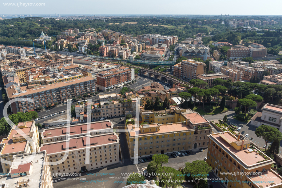 Amazing Panorama to Vatican and city of Rome from dome of St. Peter"s Basilica, Italy