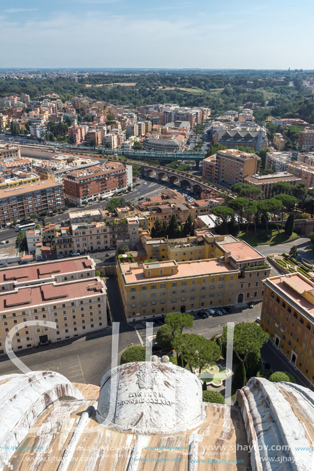 Amazing Panorama to Vatican and city of Rome from dome of St. Peter"s Basilica, Italy