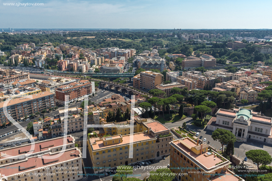 Amazing Panorama to Vatican and city of Rome from dome of St. Peter"s Basilica, Italy