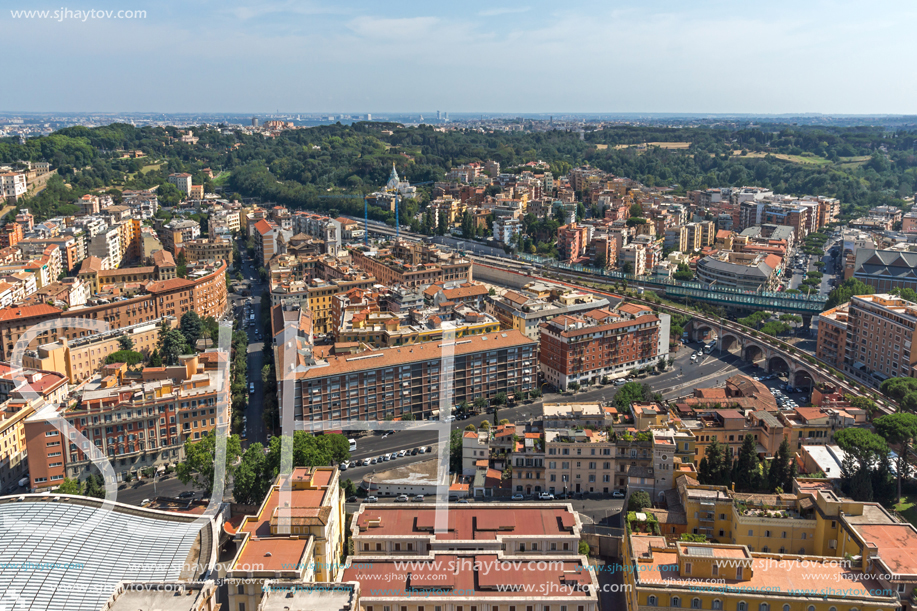 Amazing Panorama to Vatican and city of Rome from dome of St. Peter"s Basilica, Italy