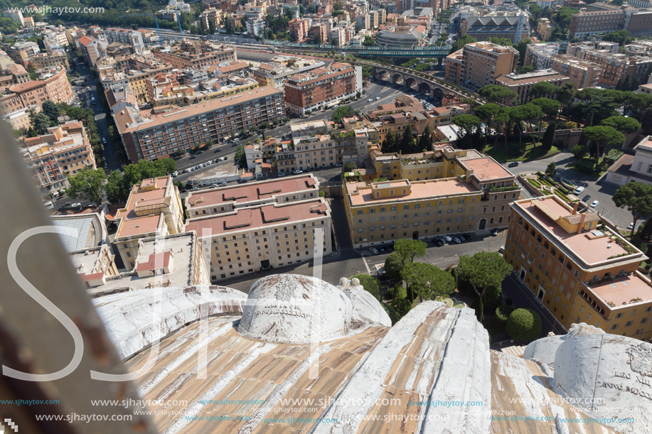 Amazing Panorama to Vatican and city of Rome from dome of St. Peter"s Basilica, Italy