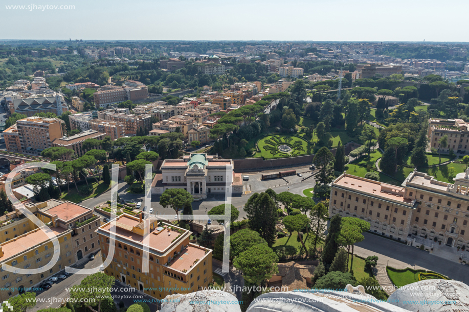 Amazing Panorama to Vatican and city of Rome from dome of St. Peter"s Basilica, Italy