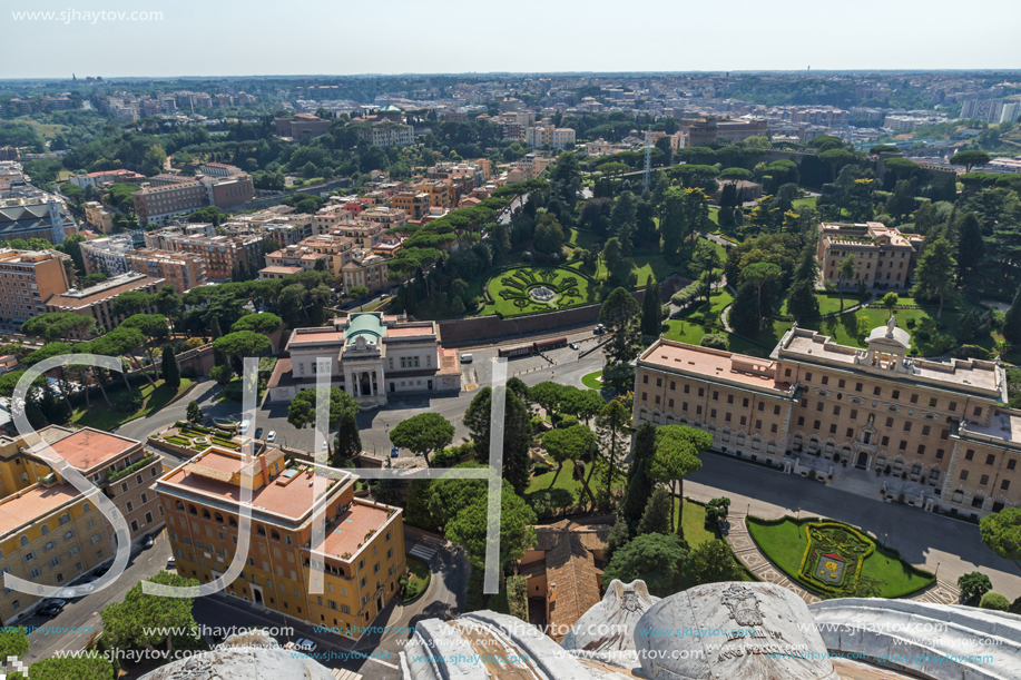 Amazing Panorama to Vatican and city of Rome from dome of St. Peter"s Basilica, Italy