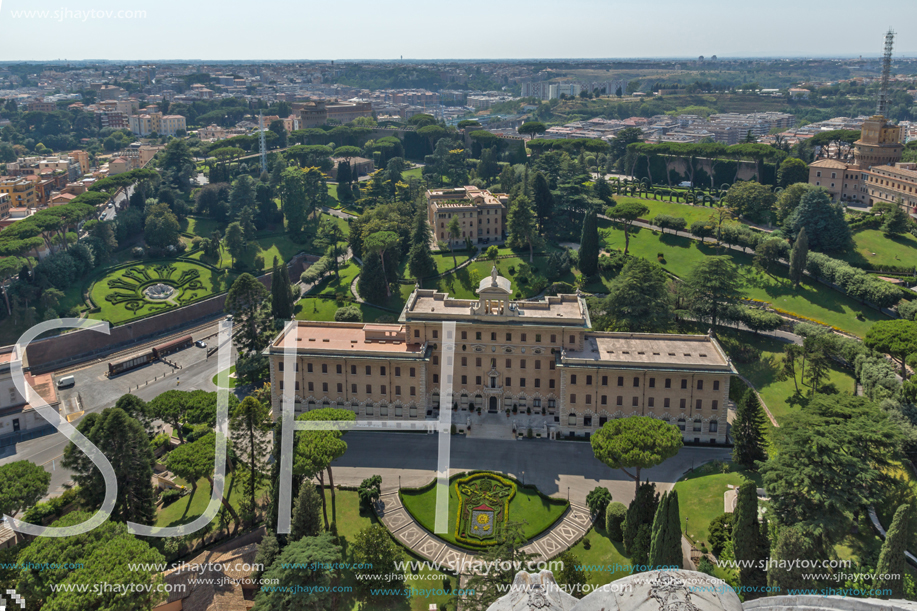 Amazing Panorama to Vatican and city of Rome from dome of St. Peter"s Basilica, Italy