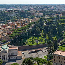 Amazing Panorama to Vatican and city of Rome from dome of St. Peter"s Basilica, Italy