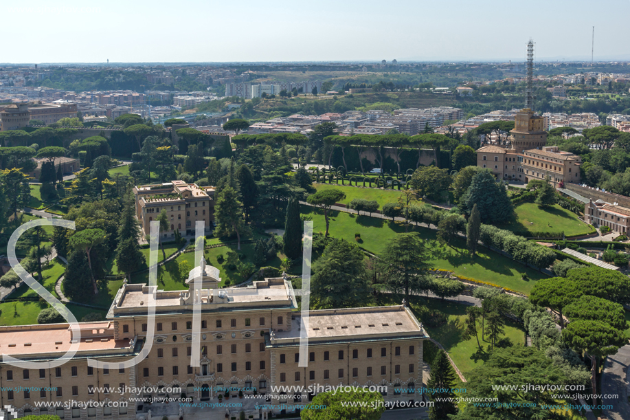 Amazing Panorama to Vatican and city of Rome from dome of St. Peter"s Basilica, Italy