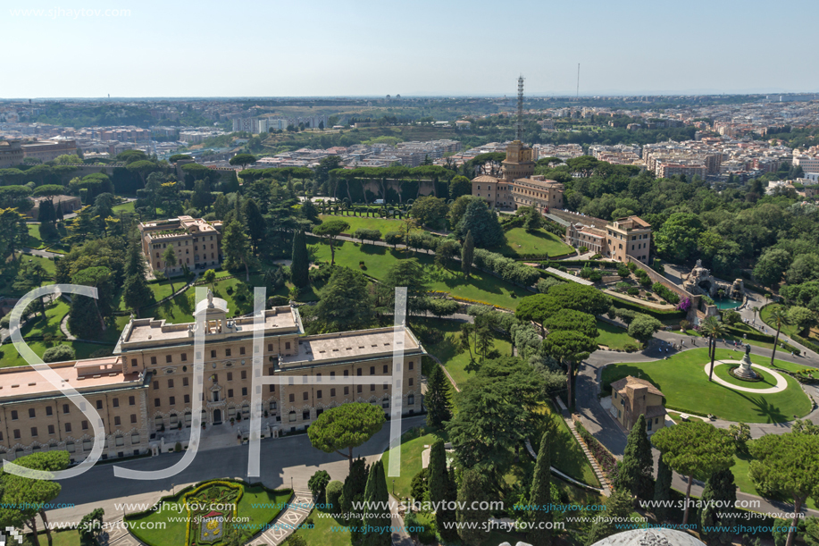 Amazing Panorama to Vatican and city of Rome from dome of St. Peter"s Basilica, Italy