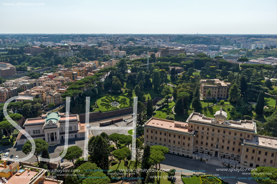 Amazing Panorama to Vatican and city of Rome from dome of St. Peter"s Basilica, Italy