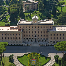 Amazing Panorama to Vatican and city of Rome from dome of St. Peter"s Basilica, Italy