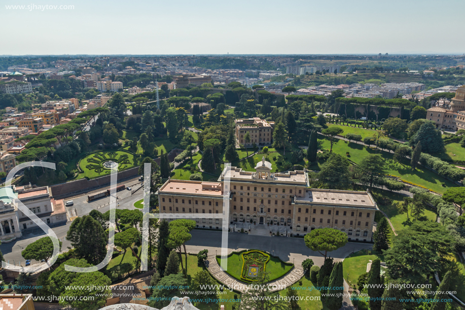 Amazing Panorama to Vatican and city of Rome from dome of St. Peter"s Basilica, Italy