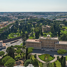 Amazing Panorama to Vatican and city of Rome from dome of St. Peter"s Basilica, Italy