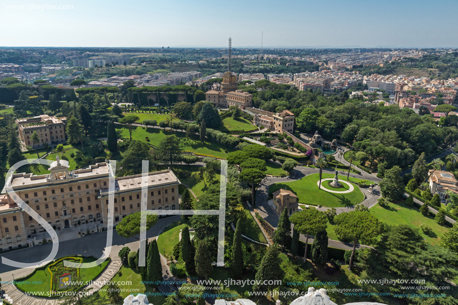 Amazing Panorama to Vatican and city of Rome from dome of St. Peter"s Basilica, Italy