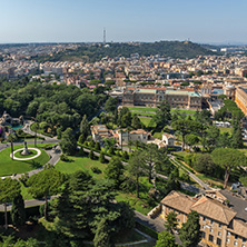 Amazing Panorama to Vatican and city of Rome from dome of St. Peter"s Basilica, Italy