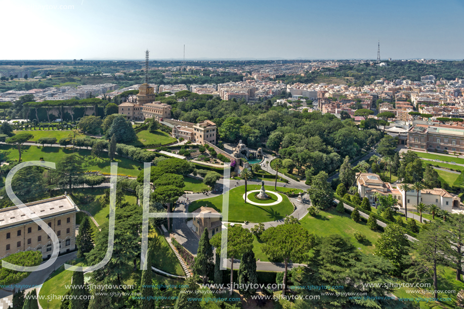 Amazing Panorama to Vatican and city of Rome from dome of St. Peter"s Basilica, Italy