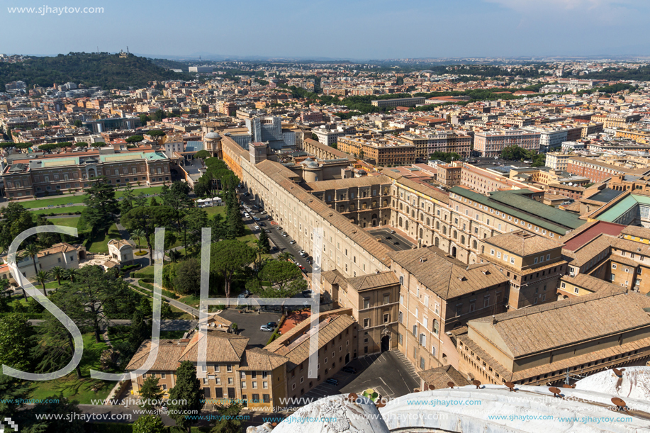 Amazing Panorama to Vatican and city of Rome from dome of St. Peter"s Basilica, Italy