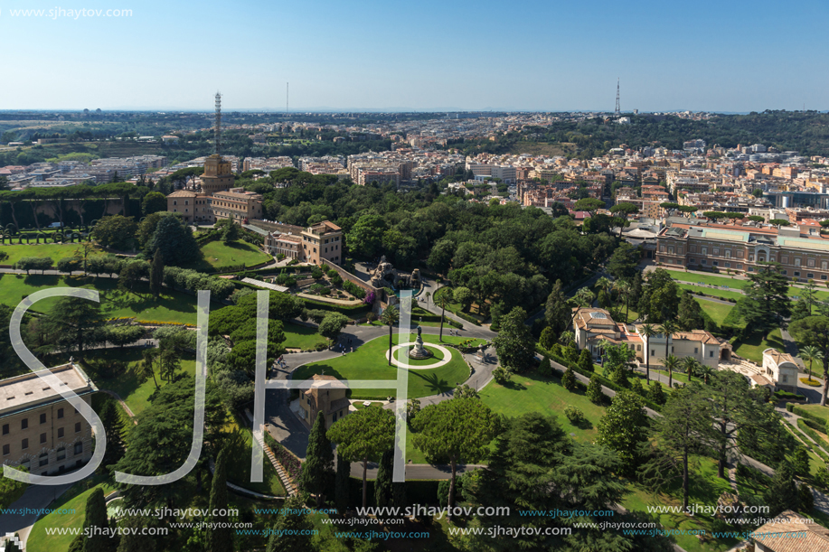 Amazing Panorama to Vatican and city of Rome from dome of St. Peter"s Basilica, Italy