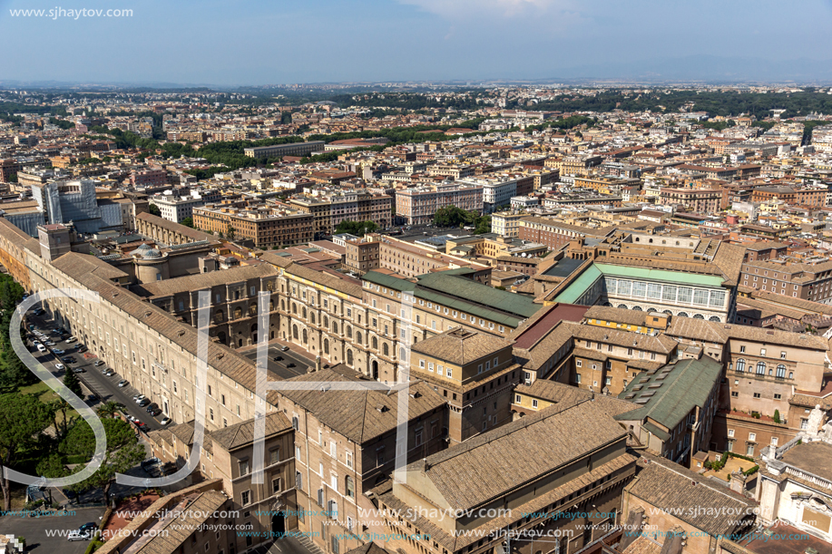 Amazing Panorama to Vatican and city of Rome from dome of St. Peter"s Basilica, Italy