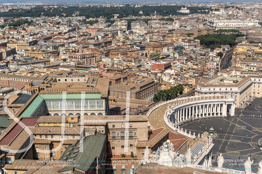 Amazing Panorama to Vatican and city of Rome from dome of St. Peter"s Basilica, Italy