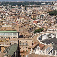 Amazing Panorama to Vatican and city of Rome from dome of St. Peter"s Basilica, Italy