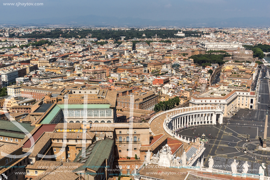 Amazing Panorama to Vatican and city of Rome from dome of St. Peter"s Basilica, Italy