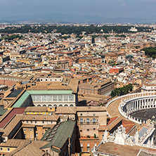 Amazing Panorama to Vatican and city of Rome from dome of St. Peter"s Basilica, Italy