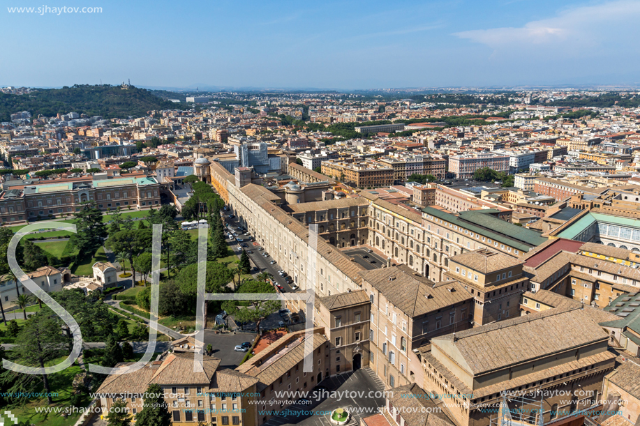 Amazing Panorama to Vatican and city of Rome from dome of St. Peter"s Basilica, Italy