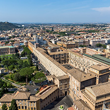 Amazing Panorama to Vatican and city of Rome from dome of St. Peter"s Basilica, Italy