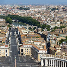 Amazing Panorama to Vatican and city of Rome from dome of St. Peter"s Basilica, Italy