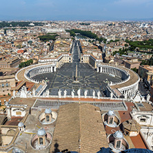 Amazing Panorama to Vatican and city of Rome from dome of St. Peter"s Basilica, Italy