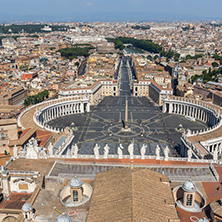 Amazing Panorama to Vatican and city of Rome from dome of St. Peter"s Basilica, Italy