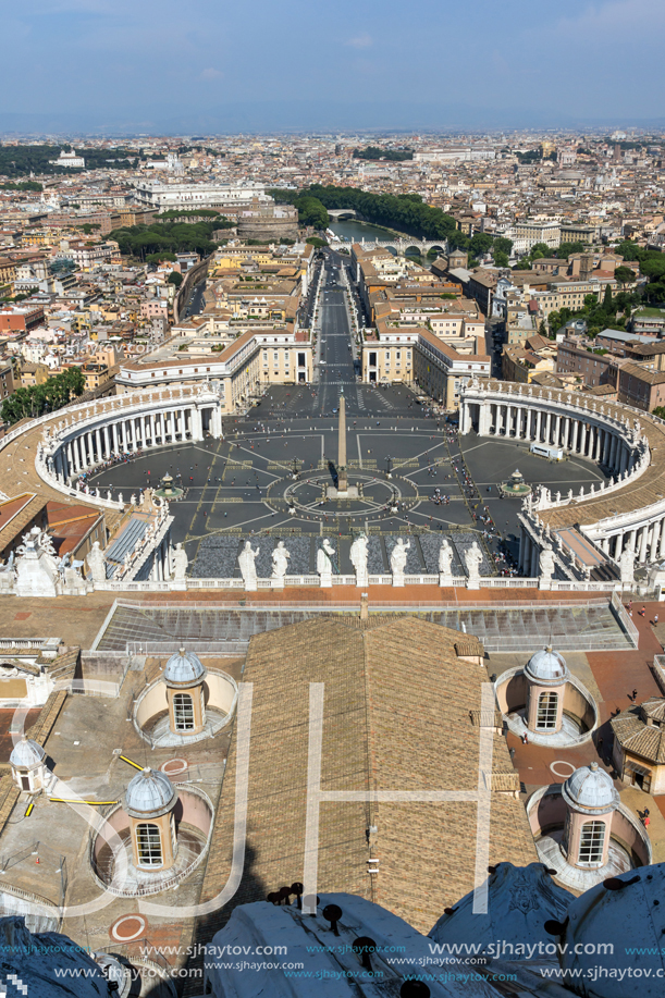 Amazing Panorama to Vatican and city of Rome from dome of St. Peter"s Basilica, Italy