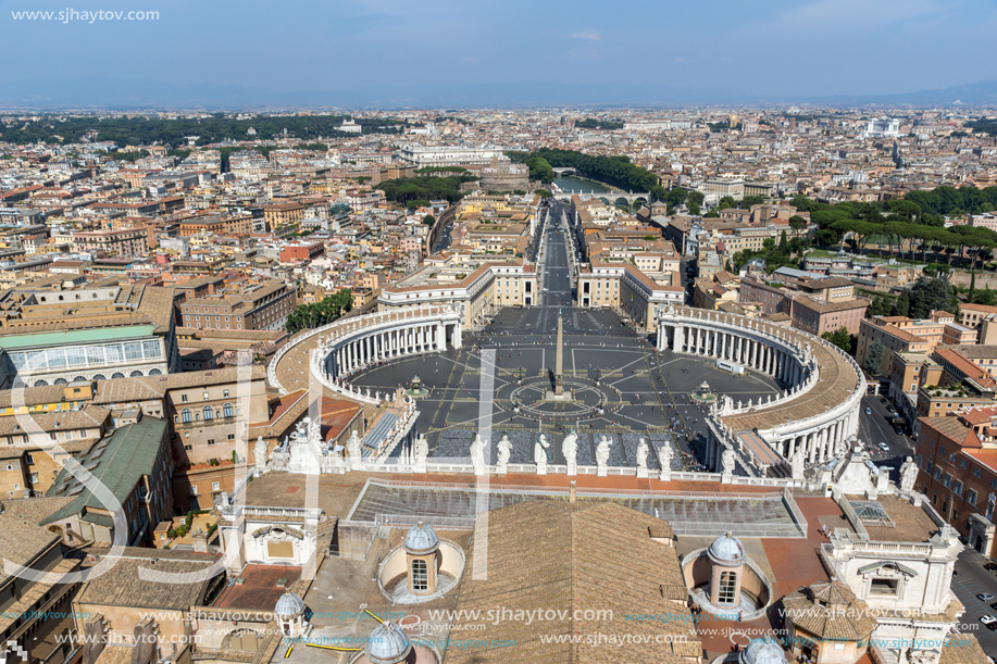 Amazing Panorama to Vatican and city of Rome from dome of St. Peter"s Basilica, Italy