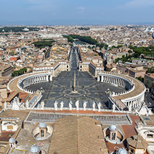 Amazing Panorama to Vatican and city of Rome from dome of St. Peter"s Basilica, Italy