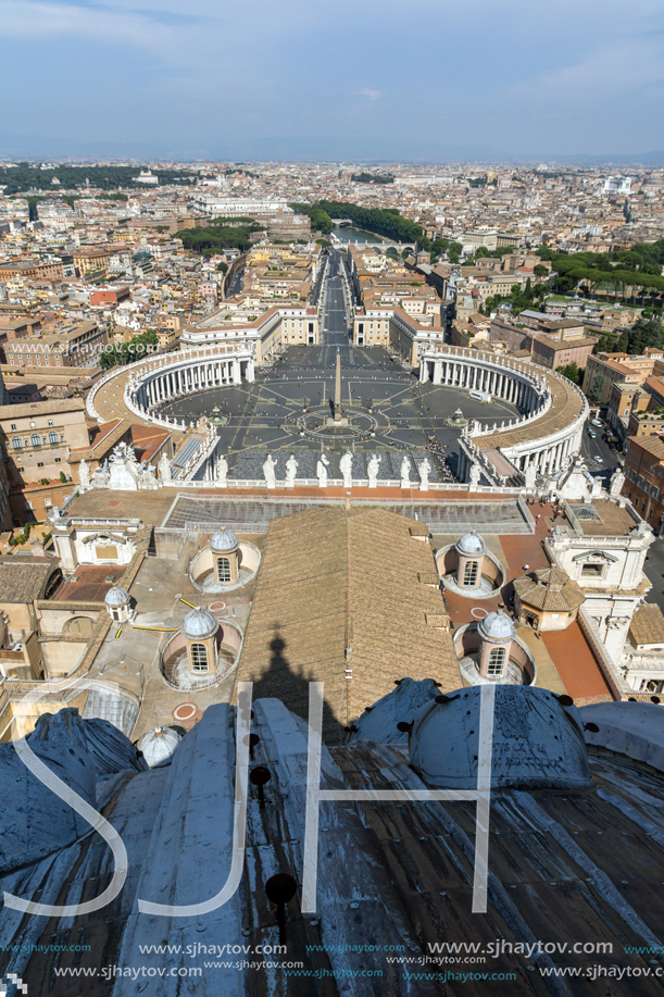 Amazing Panorama to Vatican and city of Rome from dome of St. Peter"s Basilica, Italy