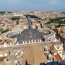 Amazing Panorama to Vatican and city of Rome from dome of St. Peter"s Basilica, Italy