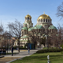 SOFIA, BULGARIA - MARCH 17, 2018:  Amazing view of Cathedral Saint Alexander Nevski in Sofia, Bulgaria