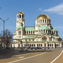 SOFIA, BULGARIA - MARCH 17, 2018:  Amazing view of Cathedral Saint Alexander Nevski in Sofia, Bulgaria