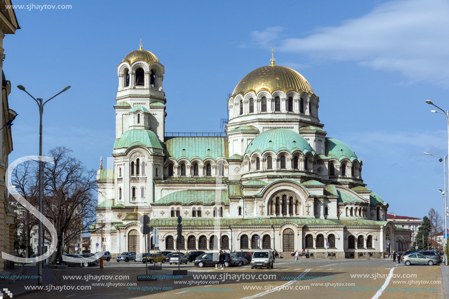 SOFIA, BULGARIA - MARCH 17, 2018:  Amazing view of Cathedral Saint Alexander Nevski in Sofia, Bulgaria