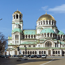 SOFIA, BULGARIA - MARCH 17, 2018:  Amazing view of Cathedral Saint Alexander Nevski in Sofia, Bulgaria