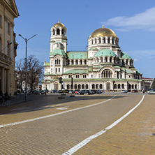 SOFIA, BULGARIA - MARCH 17, 2018:  Amazing view of Cathedral Saint Alexander Nevski in Sofia, Bulgaria