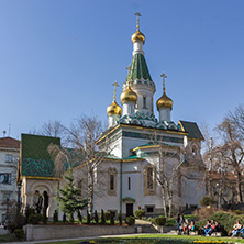 SOFIA, BULGARIA - MARCH 17, 2018:  Amazing view of Golden Domes Russian church in Sofia, Bulgaria